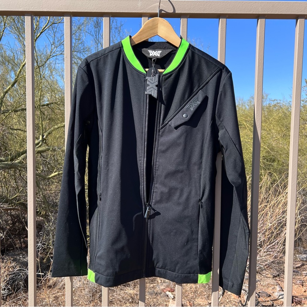 ⬇️💲NWT PXG Men’s Jacket Size S Color Black W/Lime Green Trim Argon Mesh Panel